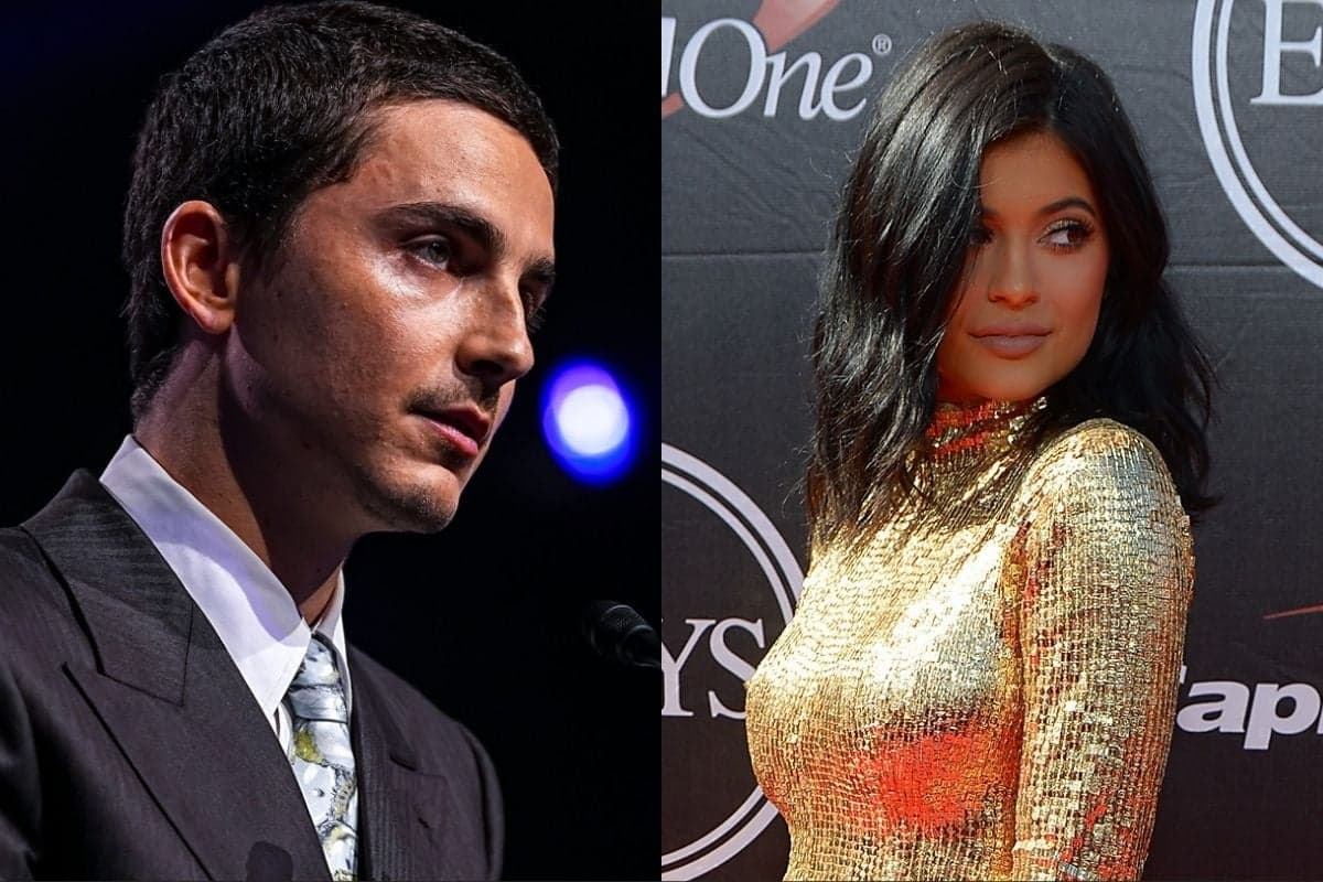Timothée Chalamet Allegedly Offered $100 Million to Marry Kylie Jenner on TV 3 Left: Actor Timothée Chalamet accepts his spotlight award for his part in “Marty Supreme” during the Palm Springs International Film Awards in Palm Springs, Ca, Jan. 3, 2026. / Right: Jul 15, 2015; Los Angeles, CA, USA; Kylie Jenner arrives for the 2015 ESPY's award show at Nokia Theater.