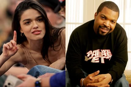 Right: Feb 26, 2025; New York, New York, Usa; American Actress Rachel Zegler Sits Courtside During The Third Quarter Between The New York Knicks And The Philadelphia 76Ers At Madison Square Garden. / Left: Ice Cube Sits For A Portrait At The Ritz Carlton In Washington On Jan. 12, 2005.