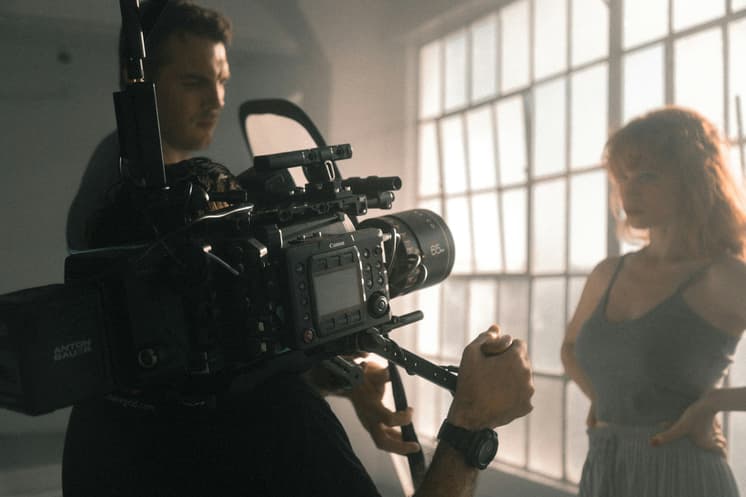 Camera Crew Filming Woman / Movies Filmed In A Single Location