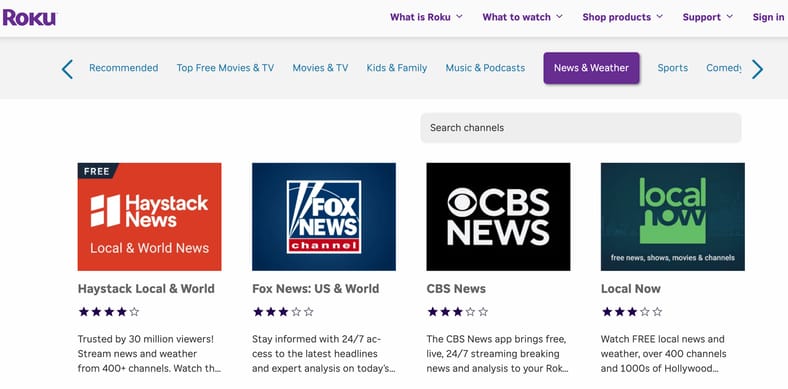 Roku News Channels
