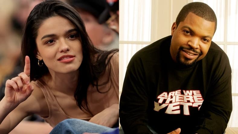 Right: Feb 26, 2025; New York, New York, Usa; American Actress Rachel Zegler Sits Courtside During The Third Quarter Between The New York Knicks And The Philadelphia 76Ers At Madison Square Garden. / Left: Ice Cube Sits For A Portrait At The Ritz Carlton In Washington On Jan. 12, 2005.