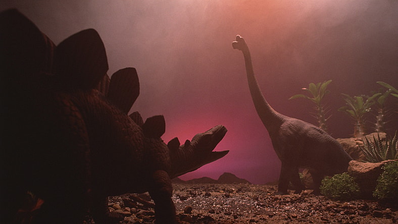 Two Different Species Of Dinosaurs.
