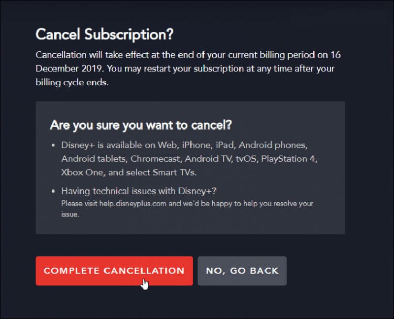 How To Cancel Disney+ Via Browsers And Smartphones 3 Disney+ Cancellation Screen